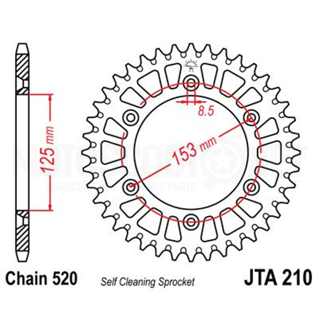 Corona Honda CR 125/250 / CRF 250/450 / Beta Z- 49 Aluminio Rojo JT Sprockets Sku:JTA210.49RED /A/2/A21049.jpg