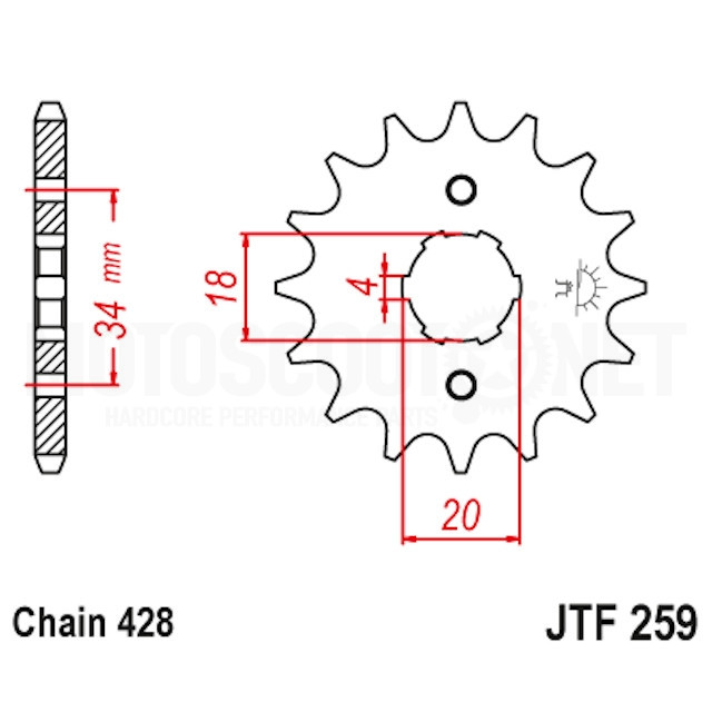 Piñón Derbi Senda 125cc 15Z 428 acero JT JTF259.15