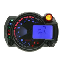 KOSO RX2N PLUS, 0-10000 rpm, SPEED / RPM / FUEL / TRIP / TIME / TEMP, Display negro - iluminado azul