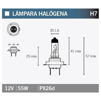 Lâmpada de halogéneo PX26D H7 12V 55W luz branca Vparts