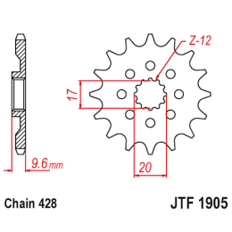 Pinhão de Ataque Aço 14 Dentes JTF1905 JT Sprockets