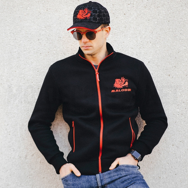 Sudadera negra con logo Malossi de color rojo