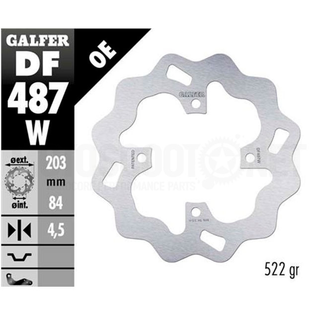 Brake Disc rear Yamaha TZR50 1997-2002 Galfer Wave d=203mm thickness 4mm