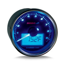 Tachometer KOSO GP-Style 55 II round/Chrome d=55x57mm 0-9000 RPM - Display Black/Blue light